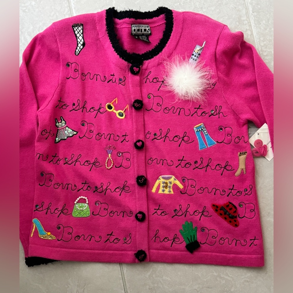 *NEW* - BEREK “BORN TO SHOP” BUTTON DOWN SWEATER (MEDIUM)